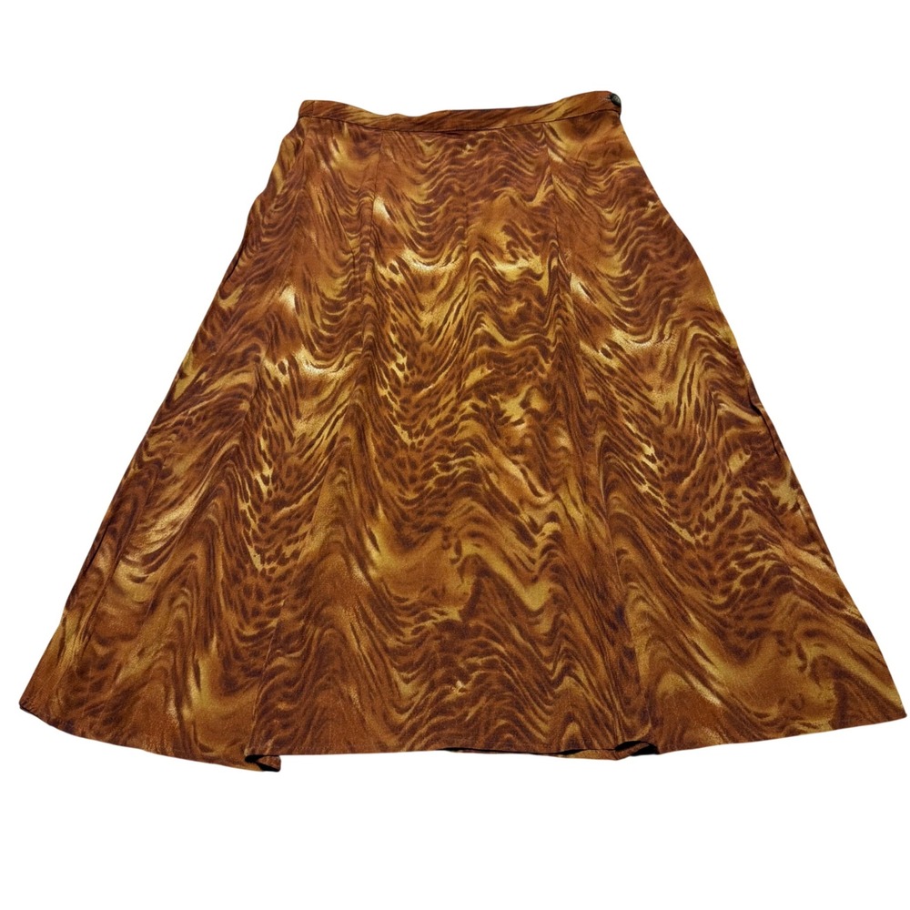 Women S Midi A Line Skirt Bronze Marble Animal Print Rayon Fluid Bohemian Flippy